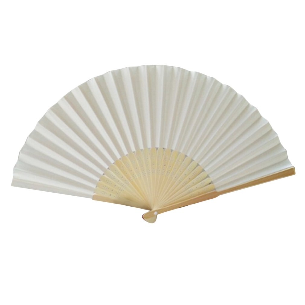 Bærbar størrelse diy sommer bambus folde håndholdt fan kinesisk dansefest lomme bryllup ensfarvet fan: Beige hvid