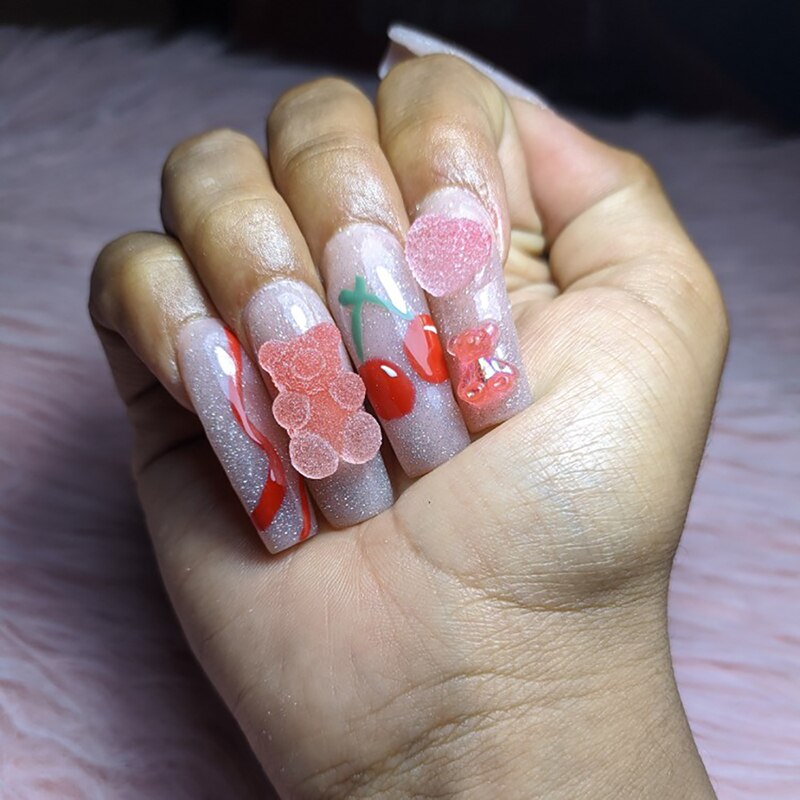 20 stk/sæt sukkerbjørn neglekunst dekorationer 3d kawaii gradient gummipynt 12*18mm 6 farver gelé søde negle charms tilbehør