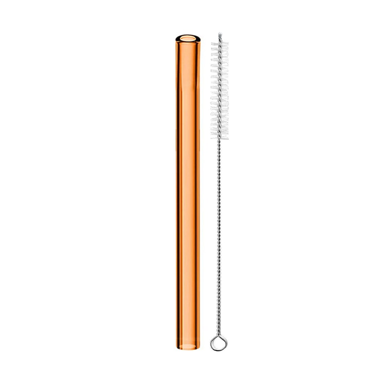 1Pc Reusable Glass Boba Bubble Tea Straws Glass Drinking Straws Colorful 12mm Wide Smoothie Milkshake Straw with Cleaning Brush: Amber Straight