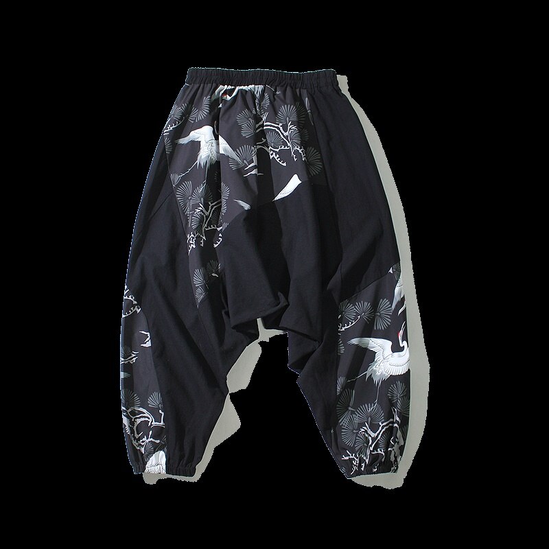 Chinese Stijl Crane Print Broek Mannen Japanse Streetwear Linnen Broek Mannen Broek Hip Hop Joggers Mannen Broek Lente KK3268