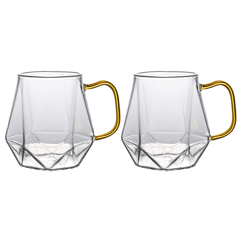 Diamant Patroon Glas Water Jug Transparante Home Karaf Warm Koud Water Pitcher Hittebestendige Koffie Theepot Met Bamboe Houten Deksel: 2 Glasses