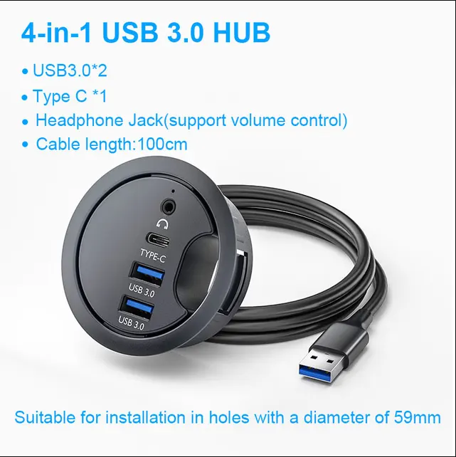 Hub usb 3.0 montagem na estação de acoplamento de mesa com leitor de cartão multi usb 3.0 sd/tf fone de ouvido suporte controle de volume divisor usb: Branco cremoso