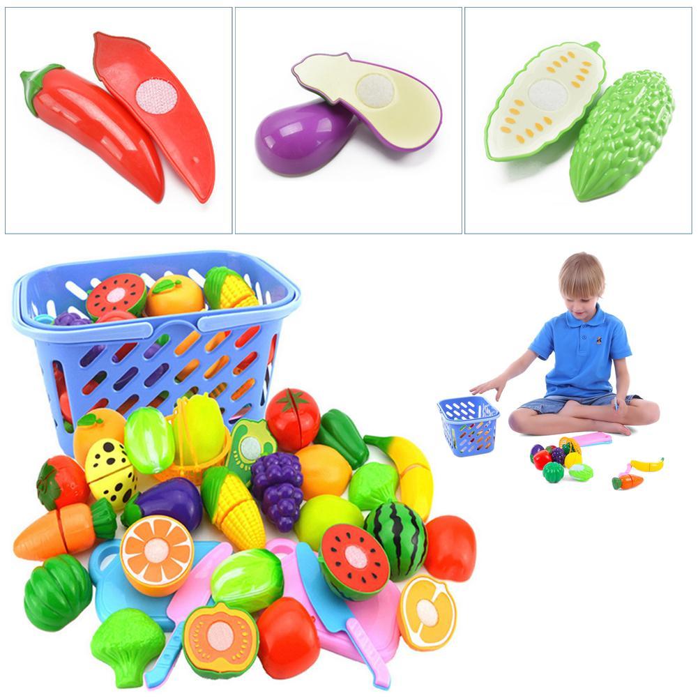 23 teile/satz Obst Gemüse Schneiden Küche Messer Spaß Spielzeug Werkzeuge Für freundlicher Kunststoff Obst Gemüse Schneiden Spielzeug