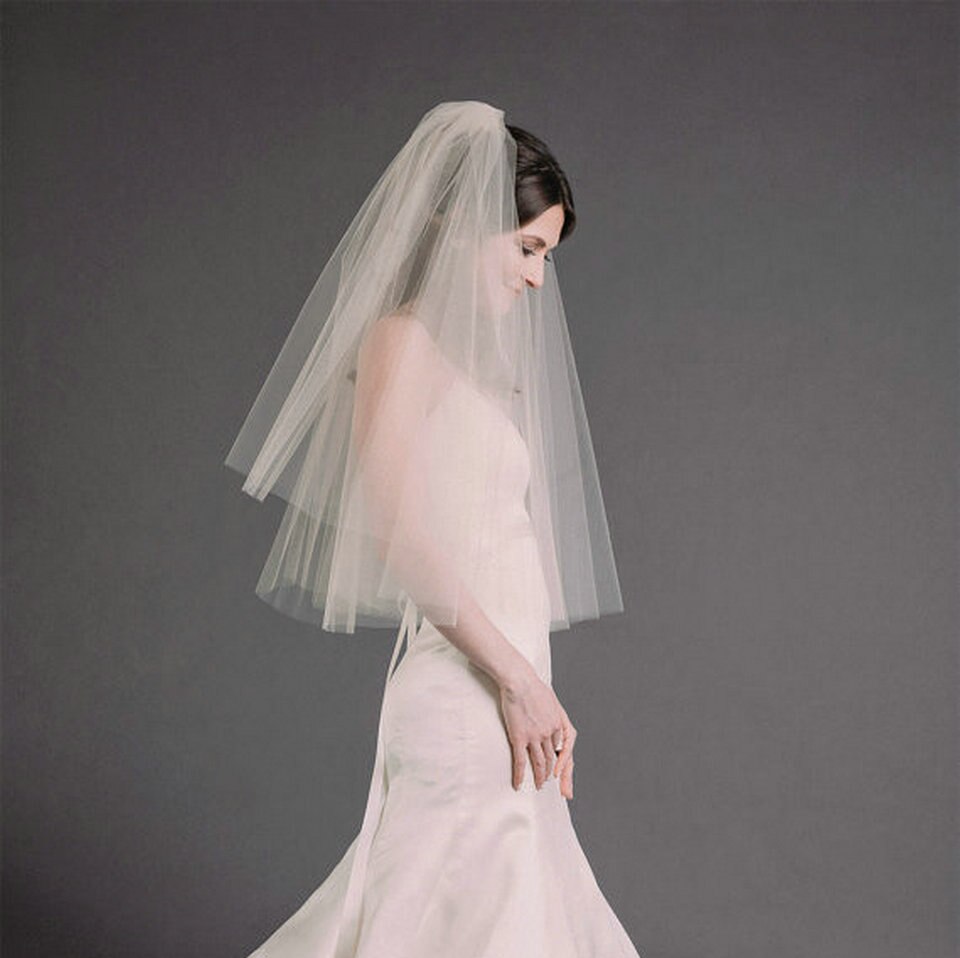 Velo corto nupcial blanco conciso de 75cm marfil velo de novia con peine para mujer 0,75 metros 2 capas accesorios de boda