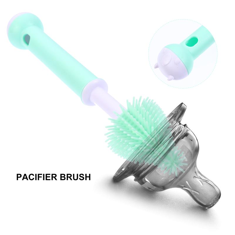 Juego de 2 uds. De brochas de silicona para limpieza de biberones, Cepillo giratorio de 360 grados