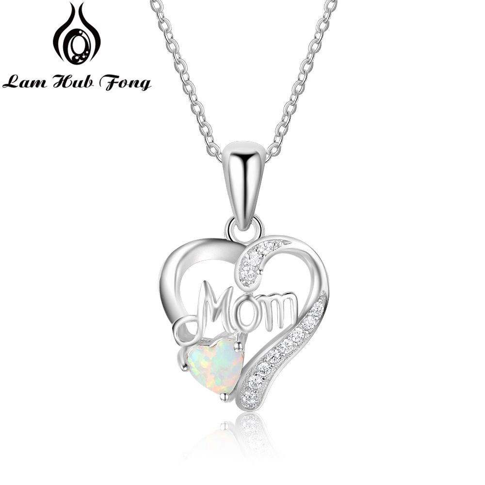 Collares de plata de ley 925 auténtica para mujer, colgantes con forma de corazón Ópalo, piedra, el mejor de joyería para madre (Lam Hub Fong): White Opal