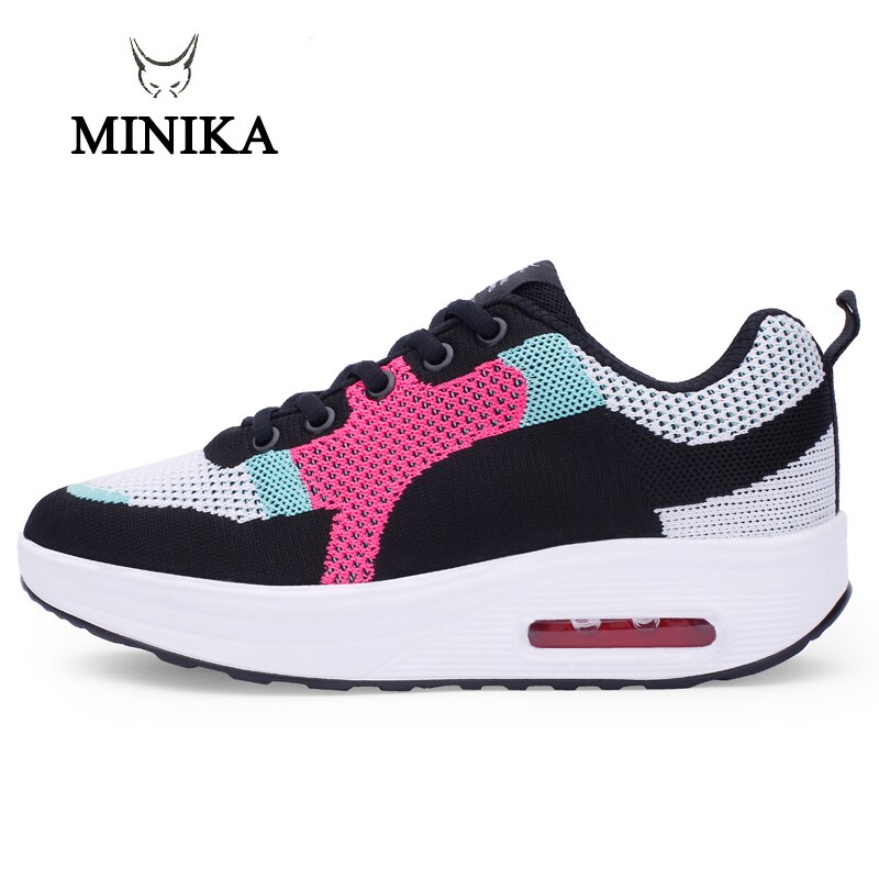 Women Air Mesh Lace Up Shoes Height Increasing Rocking Shoes Toning Sports Wedge Sneakers Platform chaussures de fitness femme