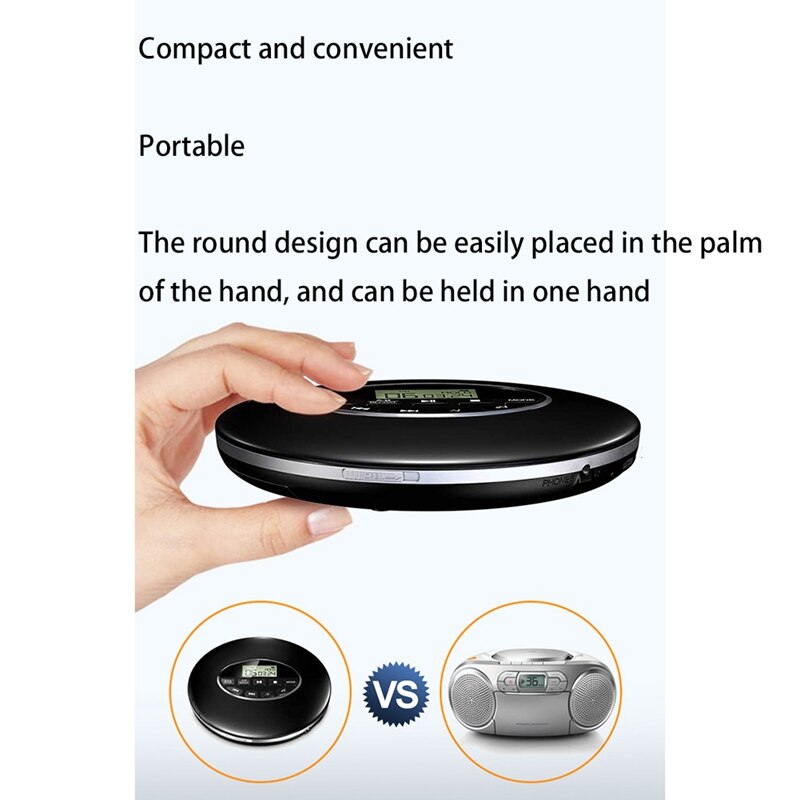 Tragbarer cd-player mit kopfhöreranschluss, hifi-musikwiedergabe, cd-walkman, discman-player für zuhause, reisen und auto