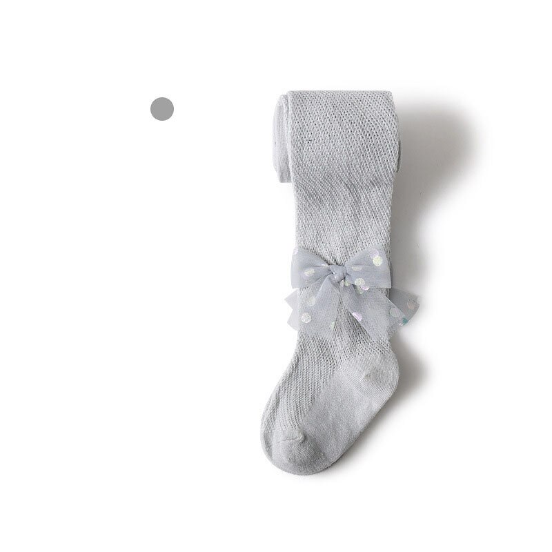 Collants d'été en maille pour bébés, couleur unie, avec nœud en dentelle, bas pour enfants: Gray