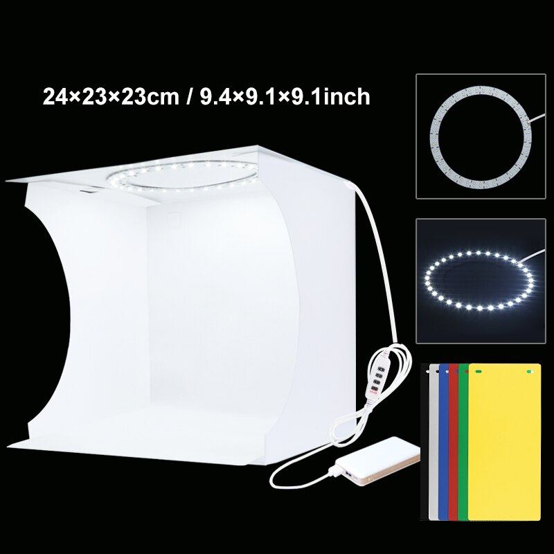 PULUZ Portable Desktop LED Mini Photo Studio 20 cm &amp; 30 cm Light Box Softbox Set Folding Lightbox Tent Box Kit For DSLR Camera: 20cm Ring lightbox
