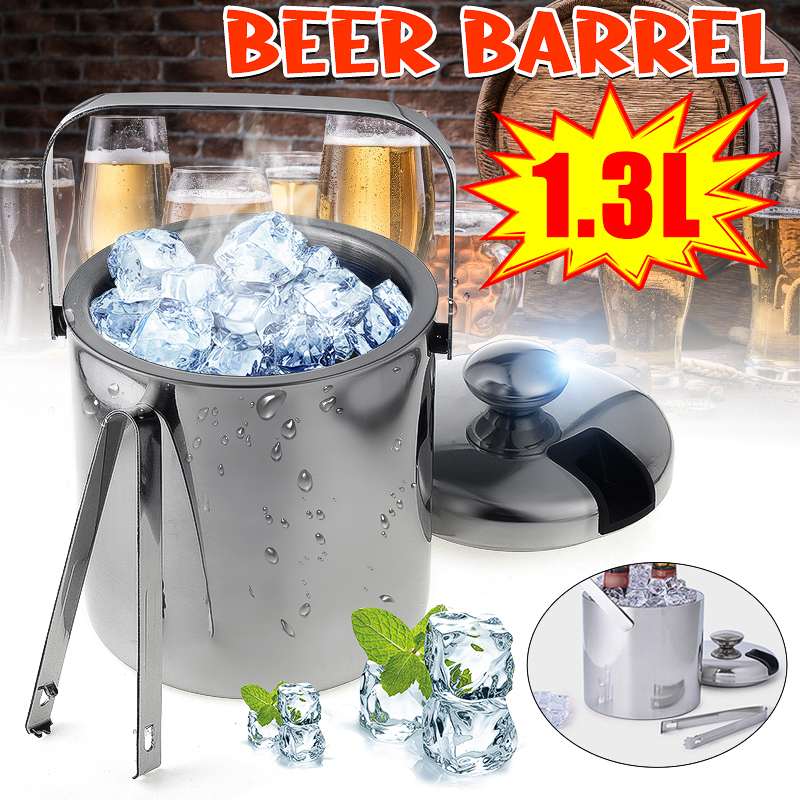 1,3 L Edelstahl Eis Würfel Container Doppelwandige Eis Behälter Eimer Mit Eis Zange Clip Deckel für Lagerung Und Bar Kühler