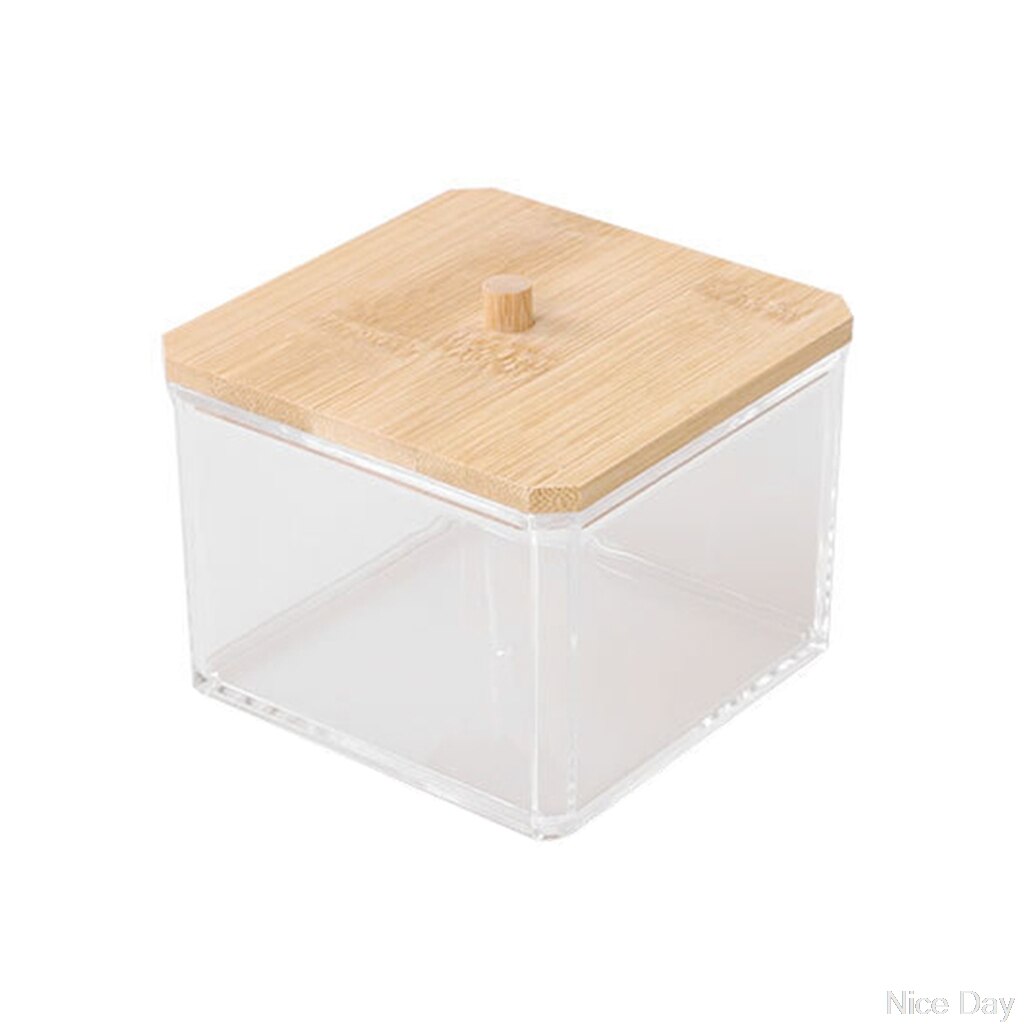 Makeup Cotton Pads Swab Storage Bin Case Cosmetics Organizer Box with Bamboo Cover for Women Makeup Holder: G