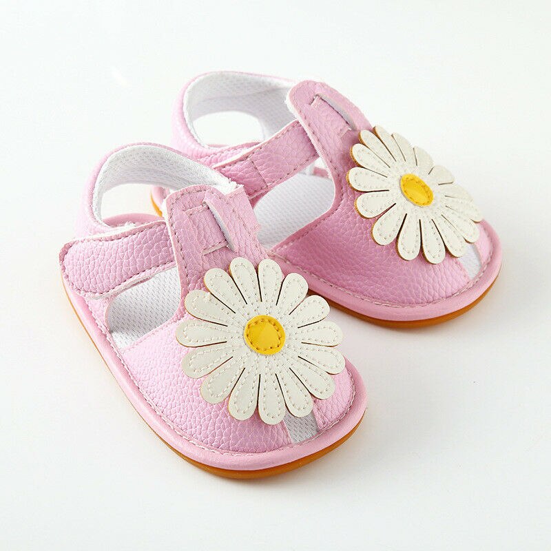 Sød 0-18m baby spædbarn kid pige blød sål blomst sandaler krybbe sko toddler sommer prinsesse solsikke pu sandal sko: Lyserød / 0-6 måneder