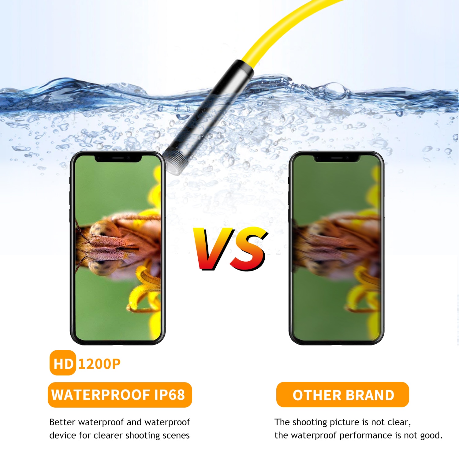 Caméra d'endoscope sans fil 8mm IP68 étanche noir/jaune WiFi Inspection 2.0MP HD 8 LED câble Endoscope Endoscope caméra