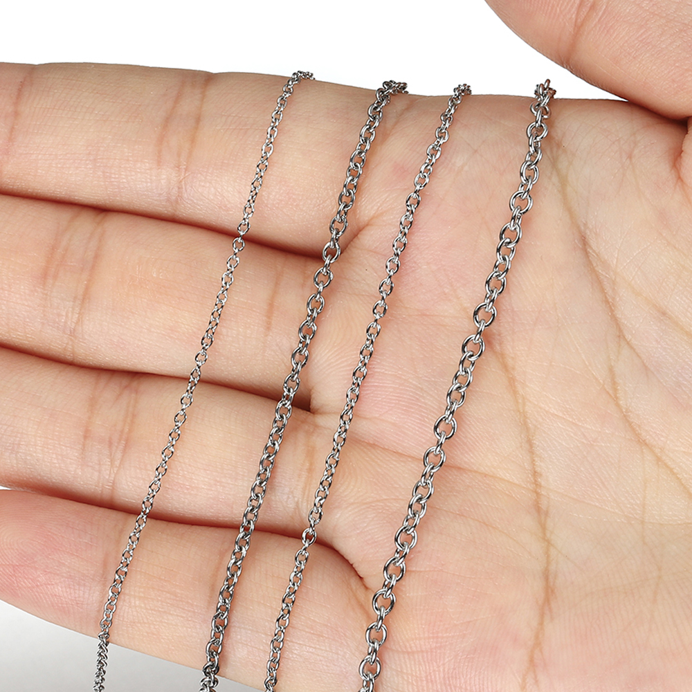10 metros/rollo de cadenas de Cable de eslabones en forma de O de acero inoxidable, cadena cruzada redonda para pulsera, collar, fabricación de joyería, Color plateado DIY