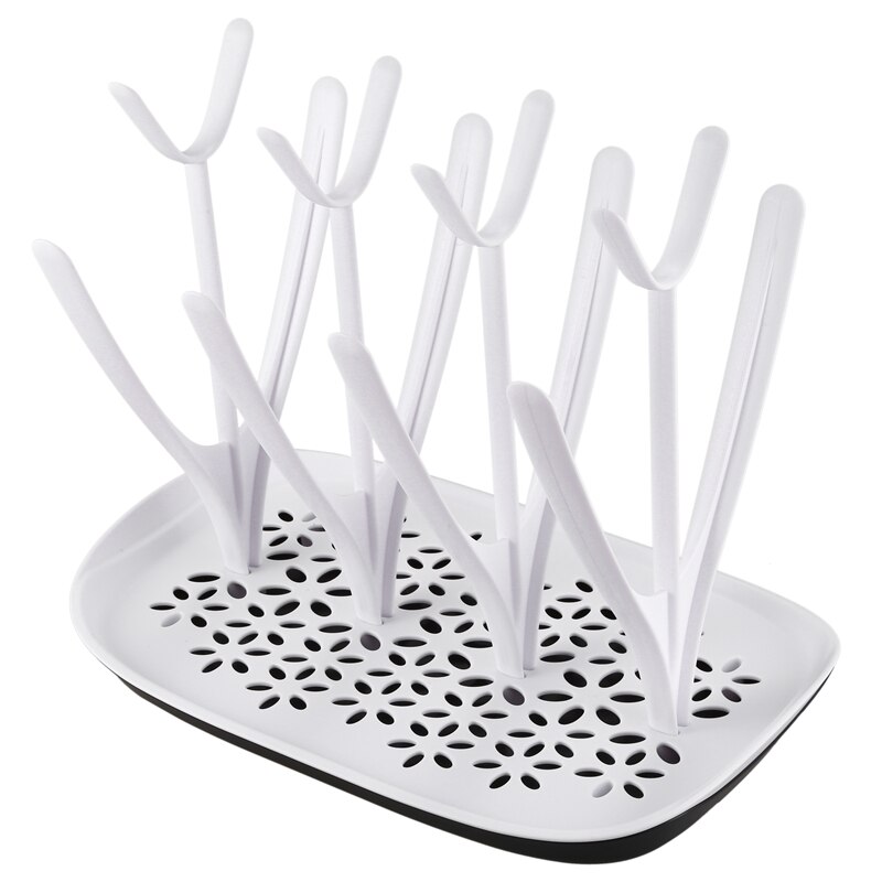 Babyflaskor torkställ avloppshylla kopphållare avtagbart flaskställ för 8 flaskor + tillbehör, vit