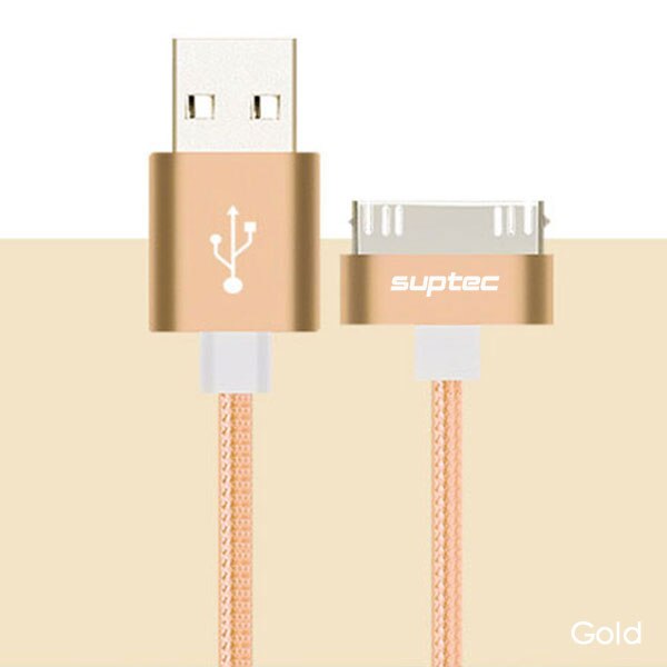 Cable USB SUPTEC para iPhone 4 4s, iPad 2 3, iPod de 30 Pines, Cable cargador de enchufe de Metal para iPhone 4, Cable de nailon para carga, Cable de datos: Gold / 200cm