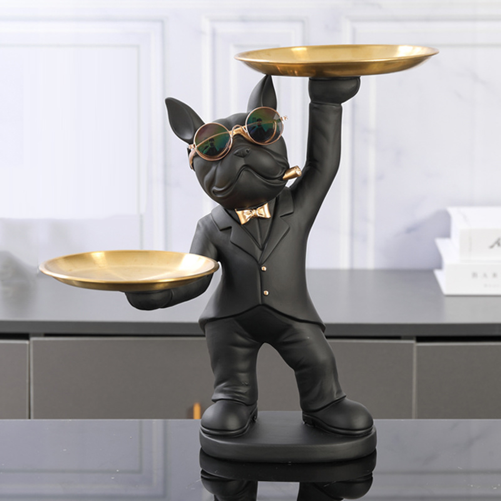Estatua de perro de resina para decoración de sala de estar, escultura de perro, bandeja de mesa, adornos, estatuilla de Bulldog Francés para decoración de escritorio Interior del hogar