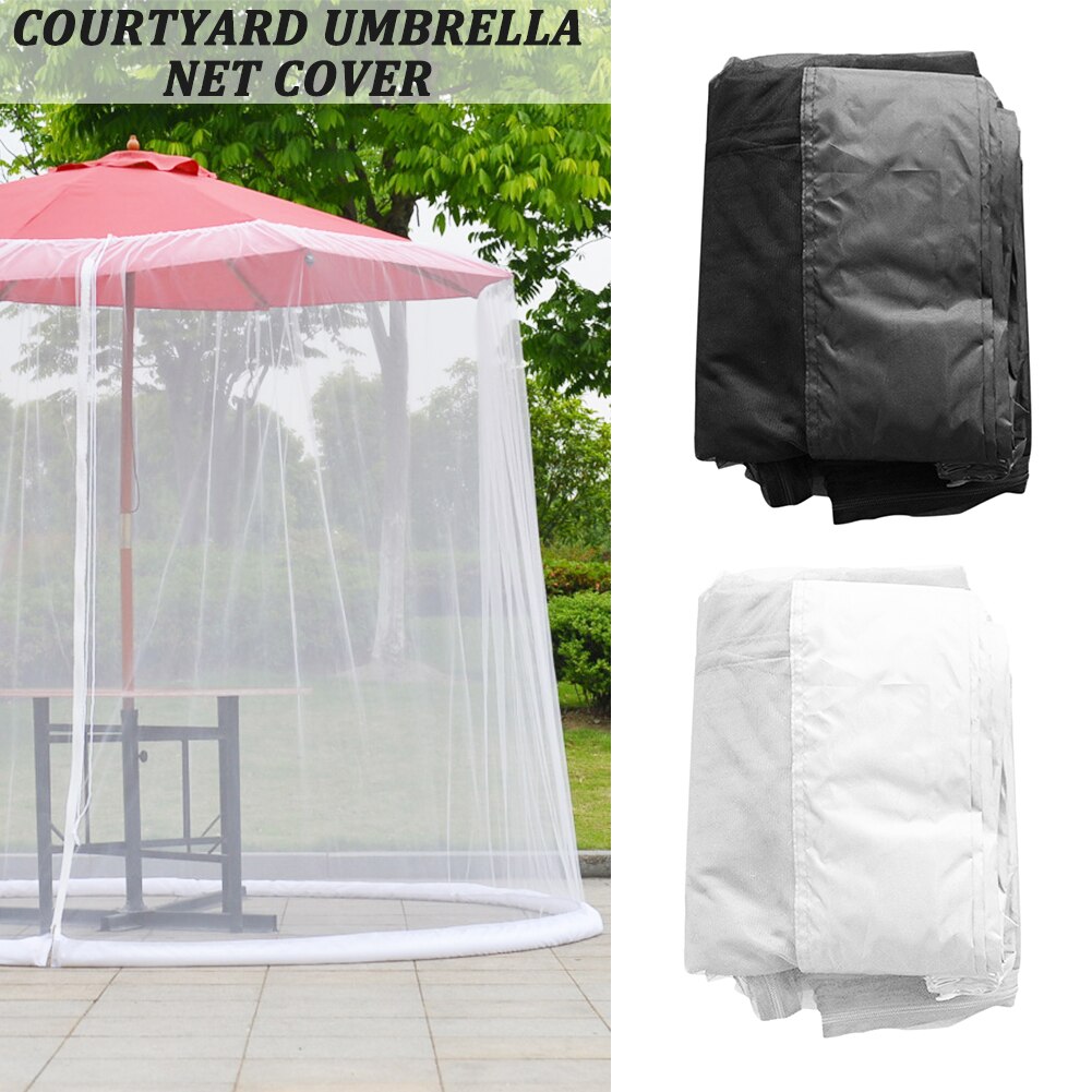 Umbrella Cover Mosquito Netting Screen Safe For Patio Table Garden Deck Furniture Zippered Mesh Enclosure Double-door Outdoor