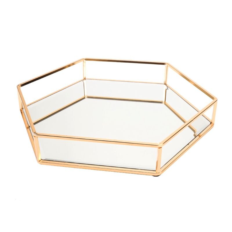 Miroir or bijoux plateau parfum plateau miroir vanité plateau commode plateau orné plateau métal décoratif plateau bijoux parfum organiser: A