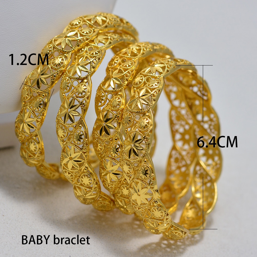 24K 1Pcs Dubai Arab Gold Baby Armband Armreifen Schmuck Armbänder Frauen Mädchen Baby Nahen Östlichen Afrikanische Kupfer armreifen