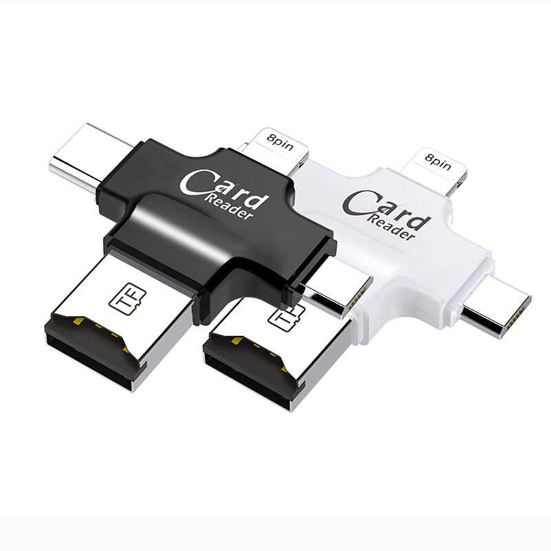 Gaveteiro-leitor de cartão de memória 4 em 1, micro sd, usb tipo c, lightning, leitor de cartão otg para iphone 7 8 samsung s8 s9