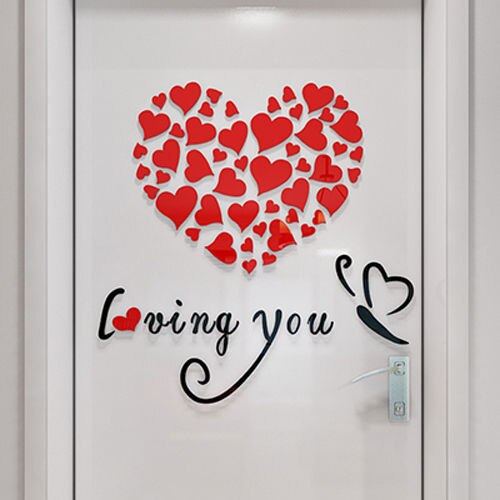 Ensemble Salle De Mariage Beauté Romatical Amour Coeur DIY 3D Miroir Acrylique Stickers Muraux Accueil Porte Art Décor