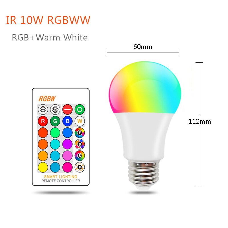 Ampoule LED E27 RGBW RGBWW Bluetooth 15W, Lampada 110V 220V, lampe RGB aux couleurs changeantes, avec contrôle par application Bluetooth: RGBWW IR E27 10W