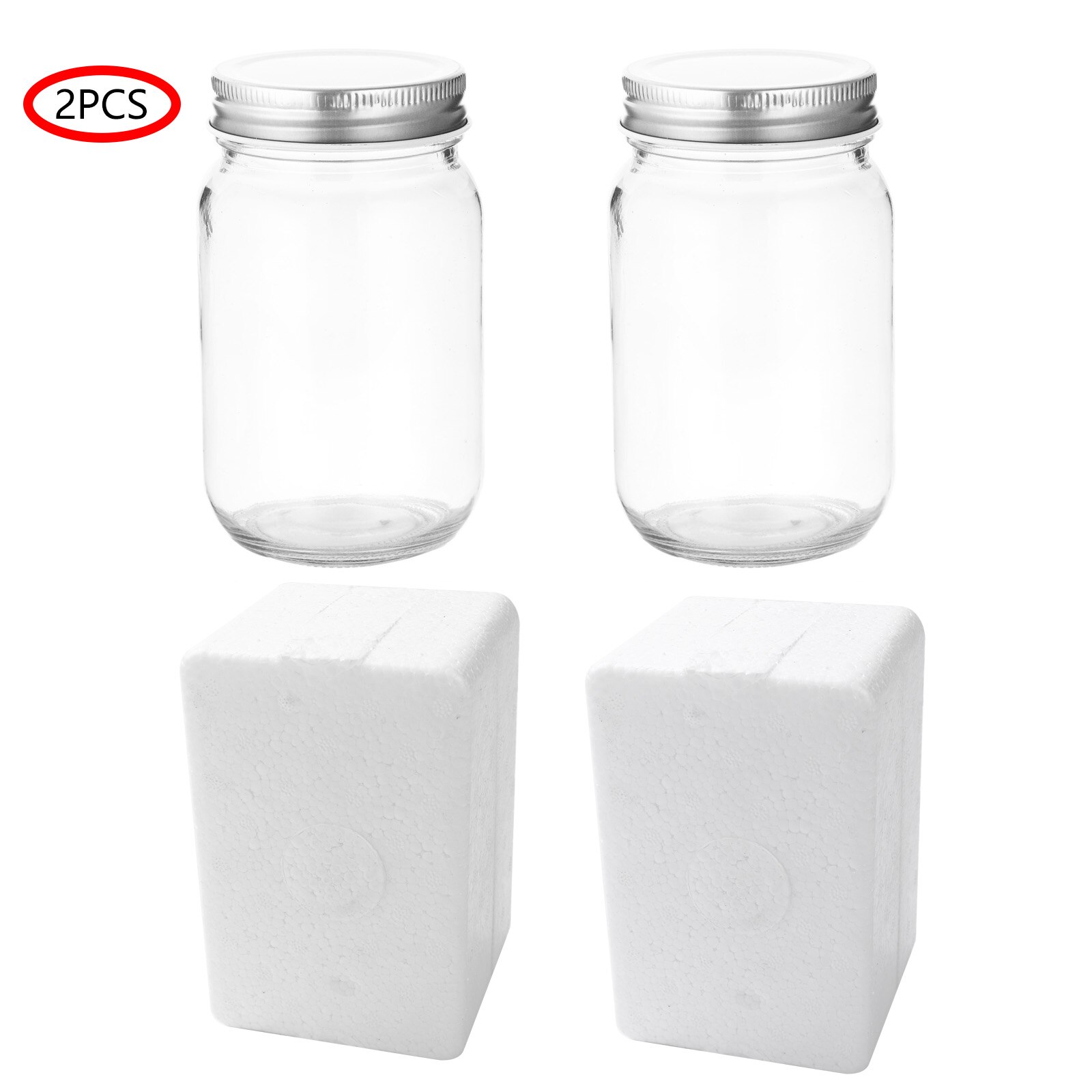 2 Transparent Glass Jars Airtight Leakproof Canning Bottle Reusable Mason Drinking Jar with Lid Jam Honey Food Storage Container: Silver 420ml