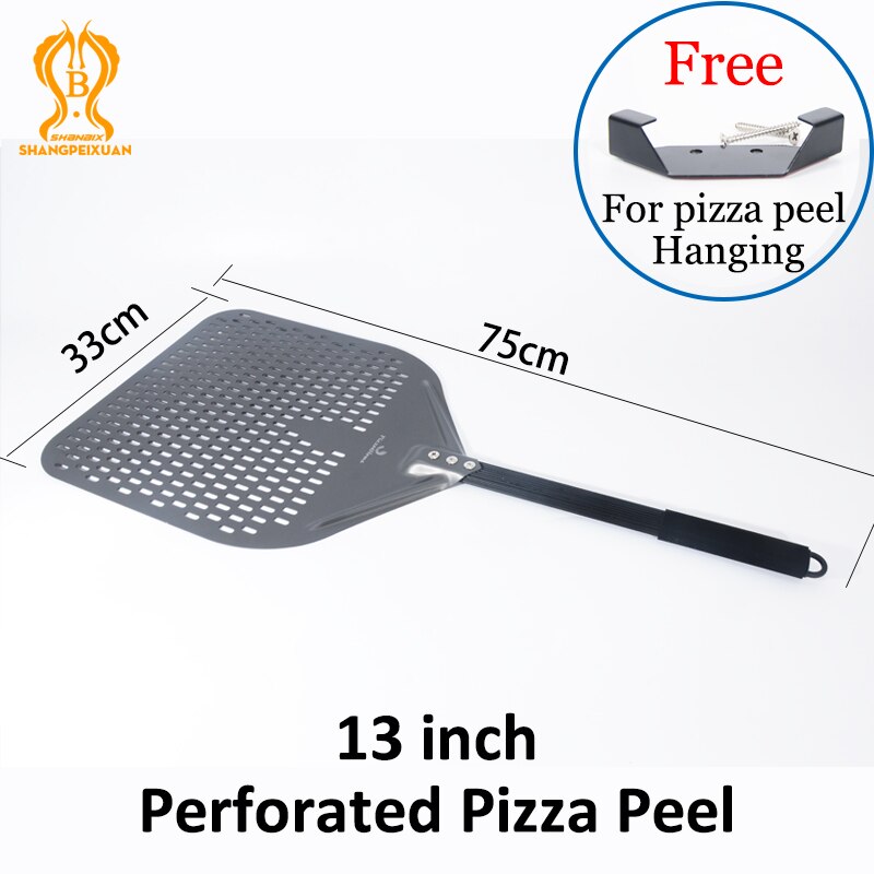 Shangpeixuan 13 tommers perforert pizzaskall aluminium rektangulær pizzaskuff hardt belegg pizzaskall padle kort pizzaverktøy: Default Title