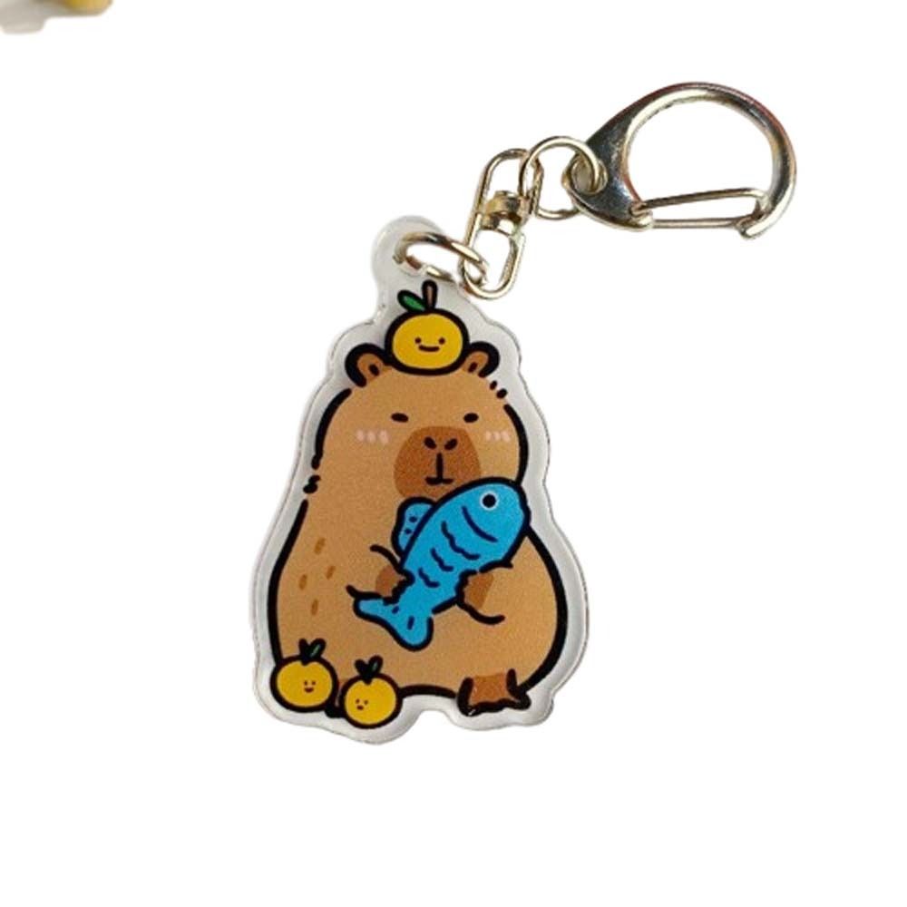 Tegneserie capybara capybara akryl nøkkelring harpiks akryl tegneserie capybaras nøkkelring søt nydelig kapibala nøkkelringer bag hengende: Hvit