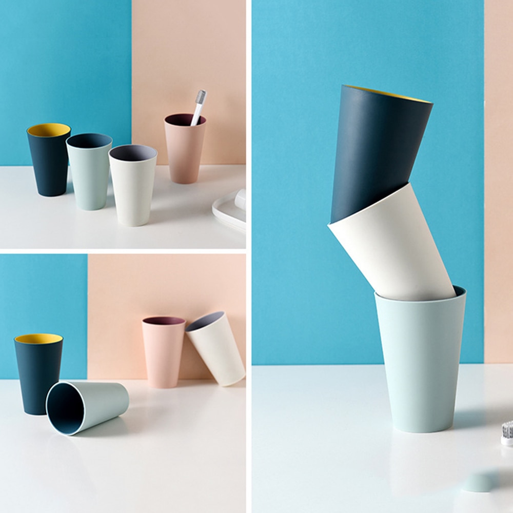 Tazas de dos tonos para el hogar, tazas sencillas de para parejas, tazas de plástico lisas, tazas para cepillo de baño, taza de lavado grande