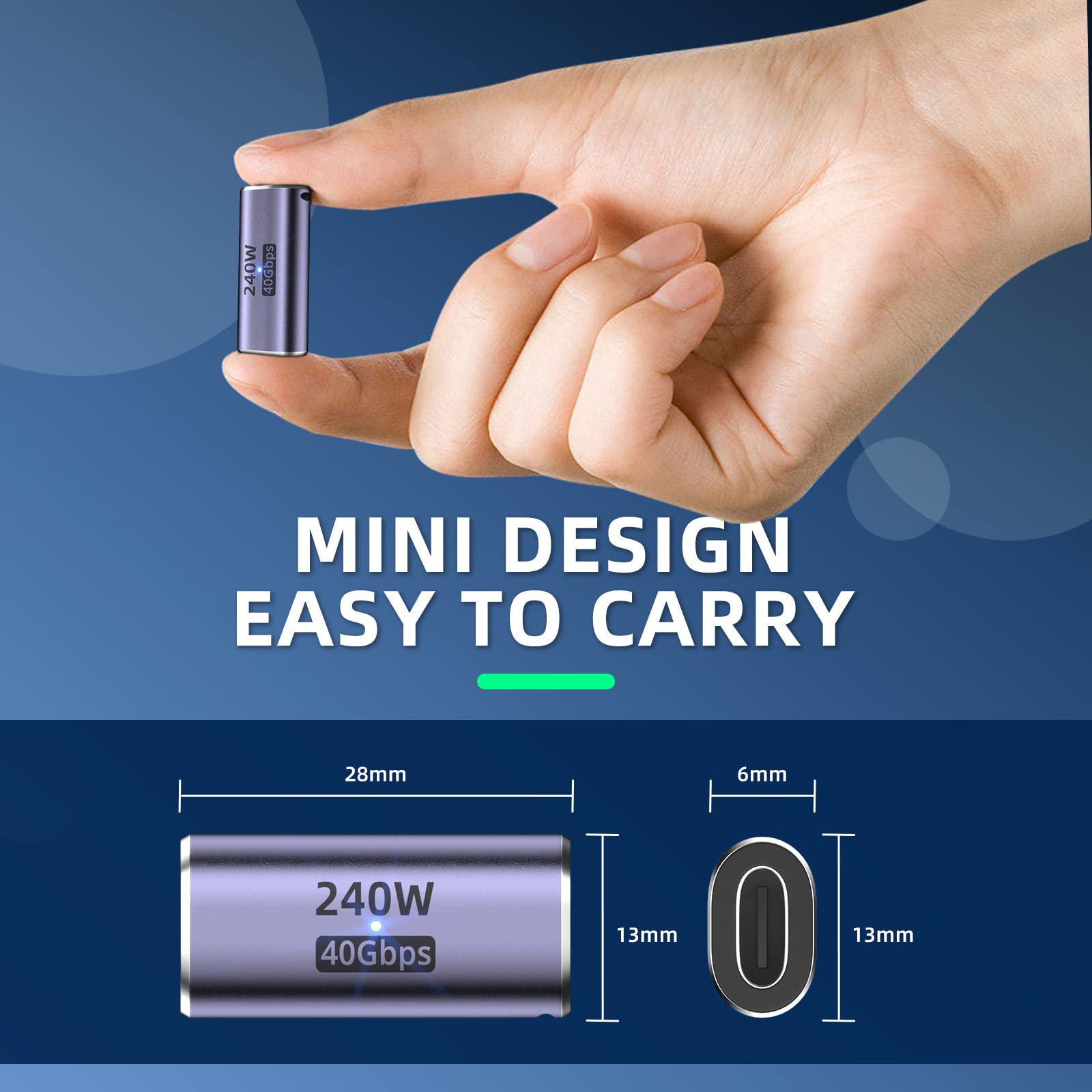 NNBILI 240W 40Gbps USB4.0 C żeński na żeński Adapter Łącznik TypeC 4.0 Złącze żeńskie Przedłużacz Wskaźnik LED Obsługuje 8K Audio