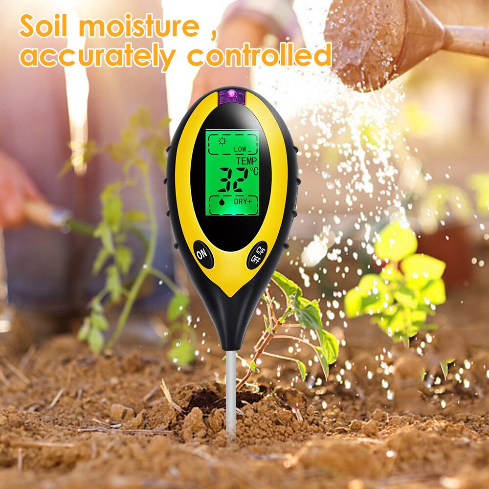 4-In-1 Digitale Bodem Ph Meter Vochtmeter Ph Niveaus Temperatuur Zonlicht Intensiteit Vochtigheid Tester Voor Tuin planten Zaaien