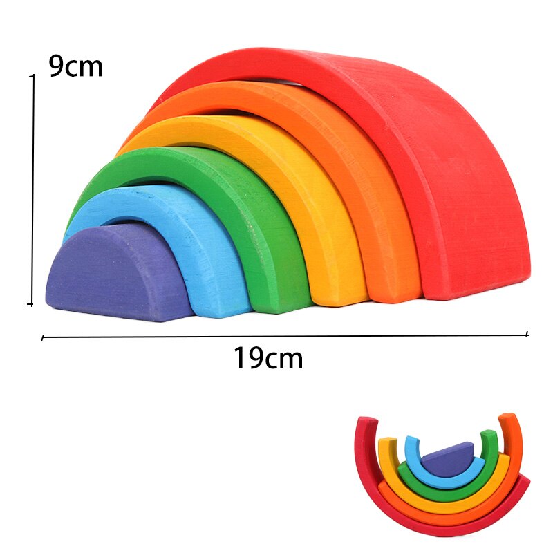 12pcs Big Size 35.5cm Baby Toys Wooden Rainbow Stacker Nesting Puzzle Blocks Montessori Educational Toys for Kids Baby Toys: 6pcs per set