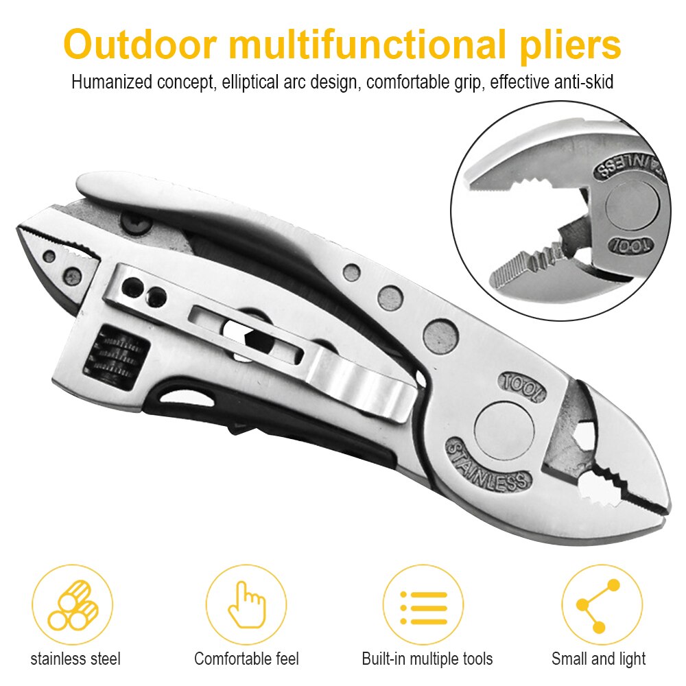 Multi-function Universal Tool Folding Plier Adjustable Wrench Wire stripper Cutter Bottle Openers Mini Outdoor Emergency Tool