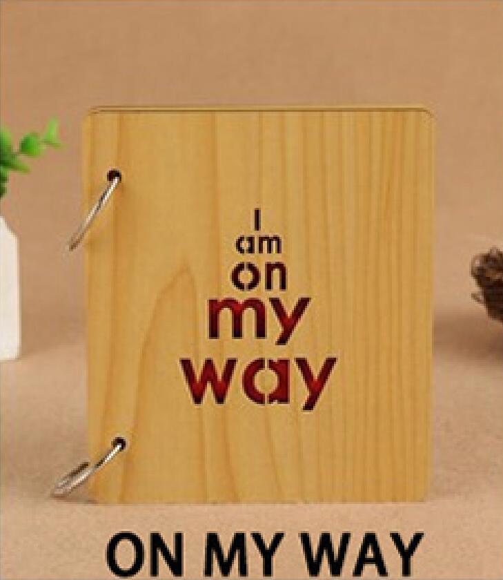5 Inch DIY Red Wood Hollow Interleaf Photo Album Children Loose-Leaf Scrapbook Walnut Color Mini Memory Book Picture Storag: ON MY WAY-1