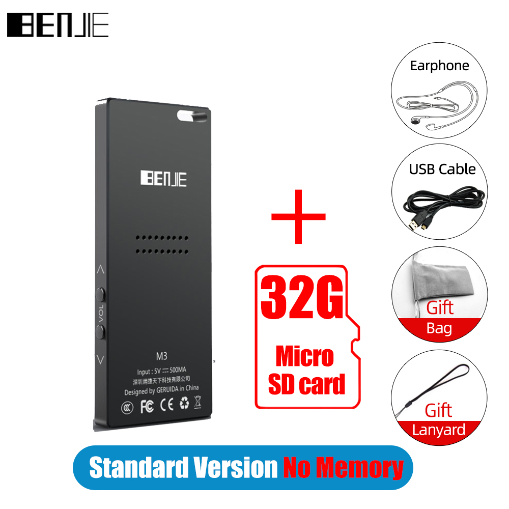 BENJIE-reproductor MP3 M3 sin pérdidas, Audio portátil HiFi, Bluetooth, Compatible con MP3 con altavoz incorporado, Radio FM, E-Book, Compatible con tarjeta TF: Add 32G TF Card