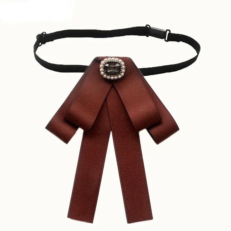 Retro Stof Strikje Strass Parel Kraag Pinnen voor Vrouwen Britse Stijl Handgemaakte Strik Stropdas Sieraden Accessoires: Black