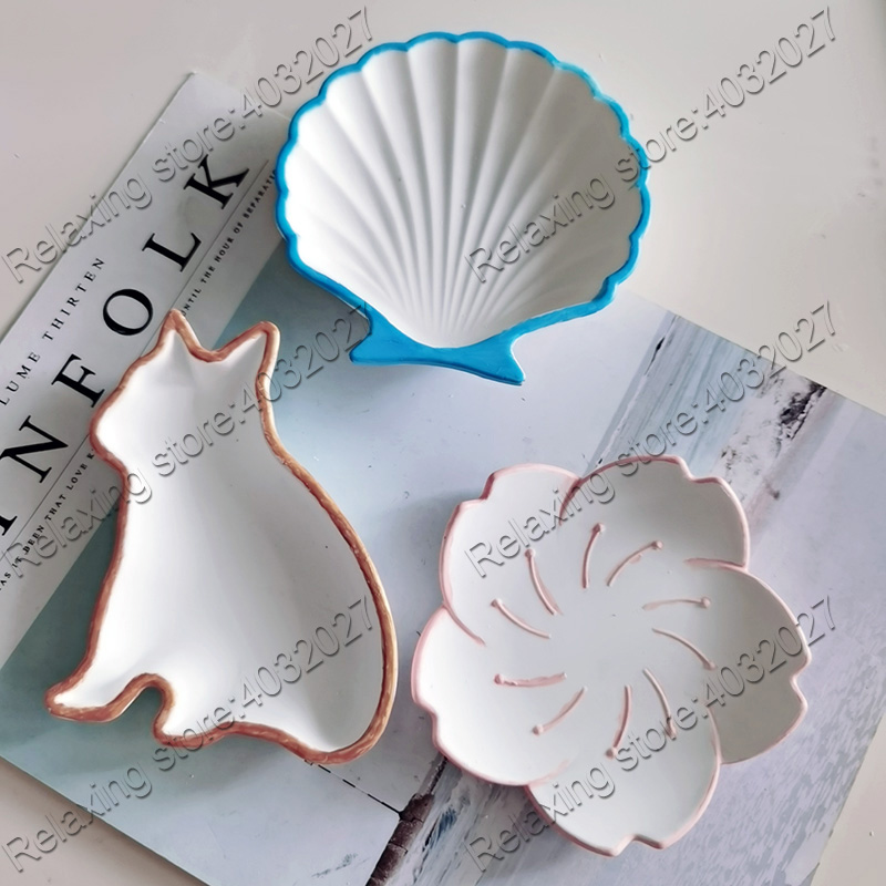 Shell Scallop Concrete Tray Silicone Mold Flower Plaster Clay Tray Jewelry Display Plate Epoxy Resin Molds