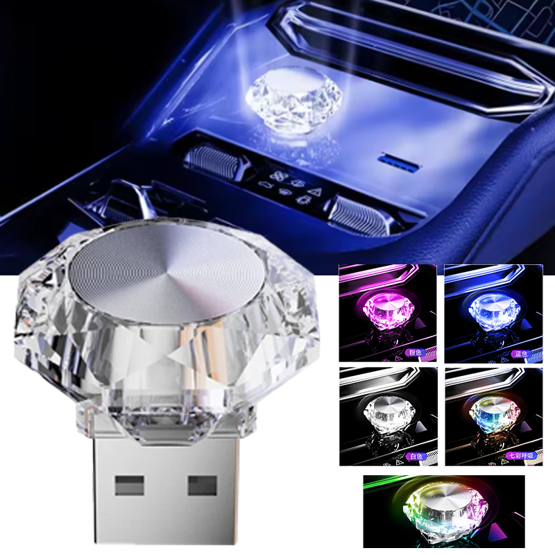Luz LED USB para coche con flash gradual colorido, luz nocturna interior para coche, luz decorativa de ambiente