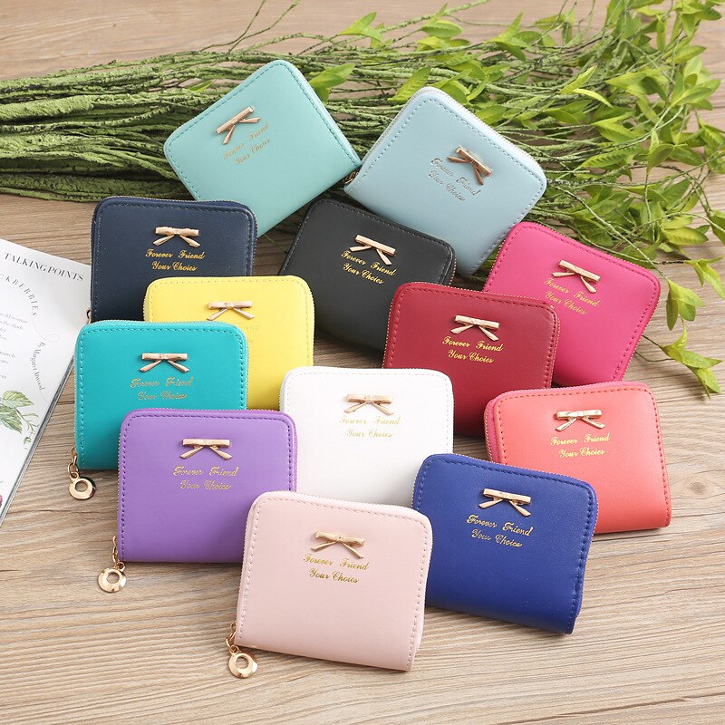 Korean Ladies Coin Purse Simple Bow Coin Purse Zipper Small Purse Short Coin Purse Card Holder