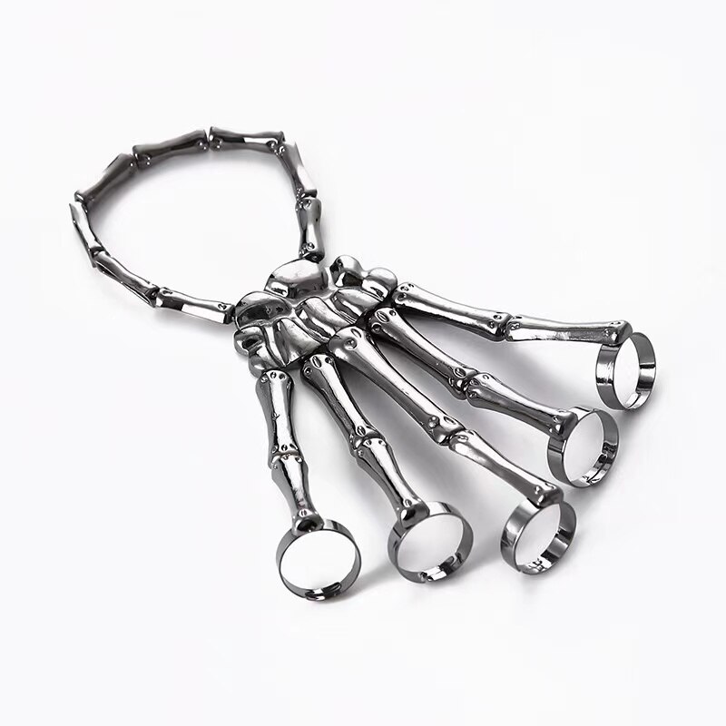 Neue Punk Schädel Armbinde Für Frauen Männer Hand Knochen Einstellbare Fünf Finger Ring Armreifen Metall Armbänder unisex Hüfte hüpfen Schmuck: Schwarz