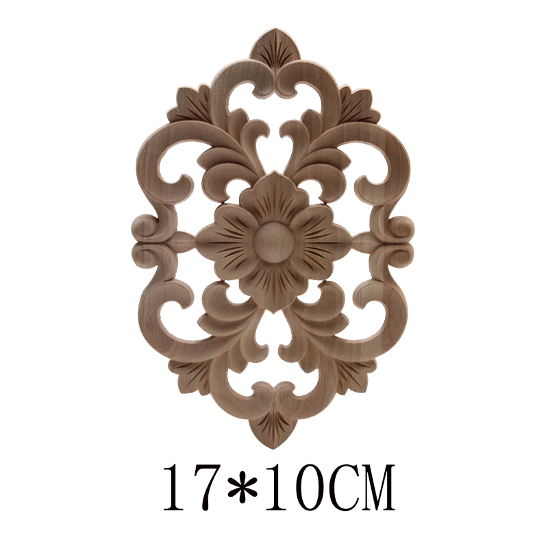 Figurines de madera Onlay apliques de madera Calcomanía para madera decoración antiguo europeo largo grande Floral mueble madera gabinete paredes