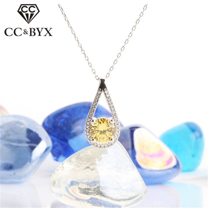 CC S925 Necklaces Pendants For Women Luxury Jewelry Cubic Zirconia Water Blue/Yellow Stone Accessory No Chain CCN258