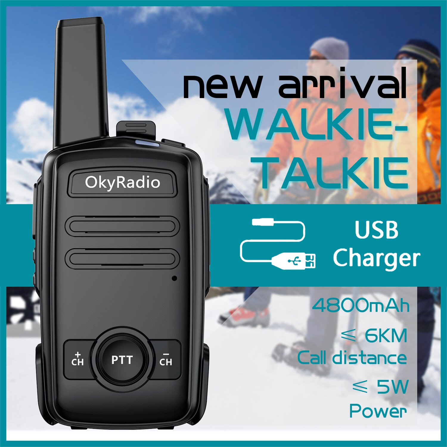 Walkie-talkie portátil resistente al agua, walkie-talkie de 5w, 6km de potencia, batería de 4800mAh, 470MHZ, anticaída