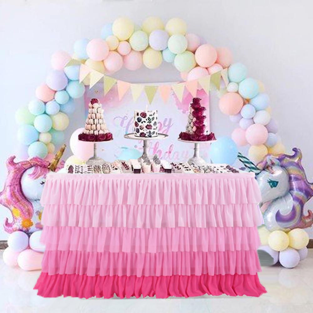 Bruiloft Decor Tafel Rok 5 Layer Rechthoek Ronde Tulle Tafelkleed Kids Birthday Party Scene Versieren Tutu Tafel Rokken: 275x77cm / 3