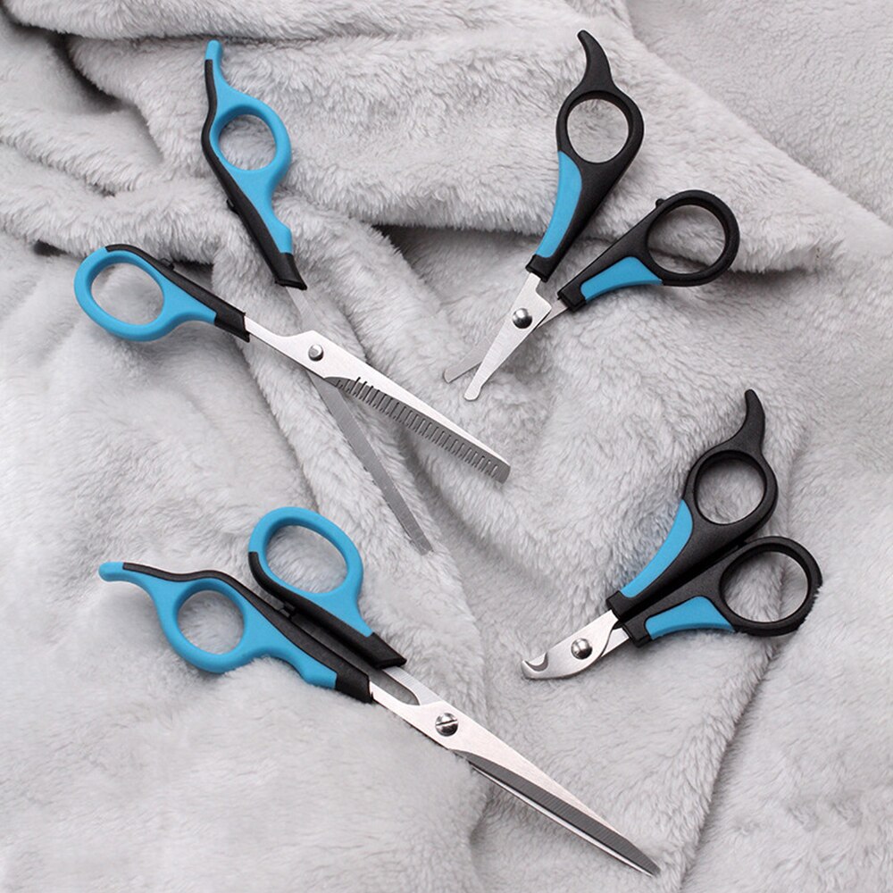 Kit de tijeras de peluquería canina para Gato, tijeras de acero inoxidable para pelo de perros, cortaúñas, peine para gatito, peluquero, productos para mascotas, 5 uds.
