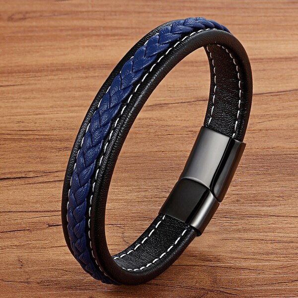 COOLSTEELANDBEYOND Multi-strand, edelsteen, kralen, ketting, gevlochten, lederen armband, polsband, staal, magnetische sluiting, 7 87 inch, niet van toepassing