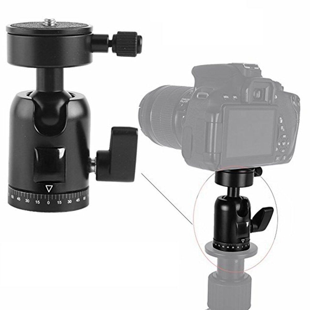Minifocus-tripé rotativo resistente de 360 graus, cabeça esférica de alumínio com rotação 1/4 ", placa de liberação rápida para monopádios
